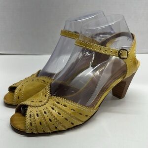 Schuler and Sons High Heels Shoes Maryjane Pumps Peep Toe Leather Yellow Size 6